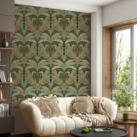 Bold wallpaper with leopards and botanical patterns

