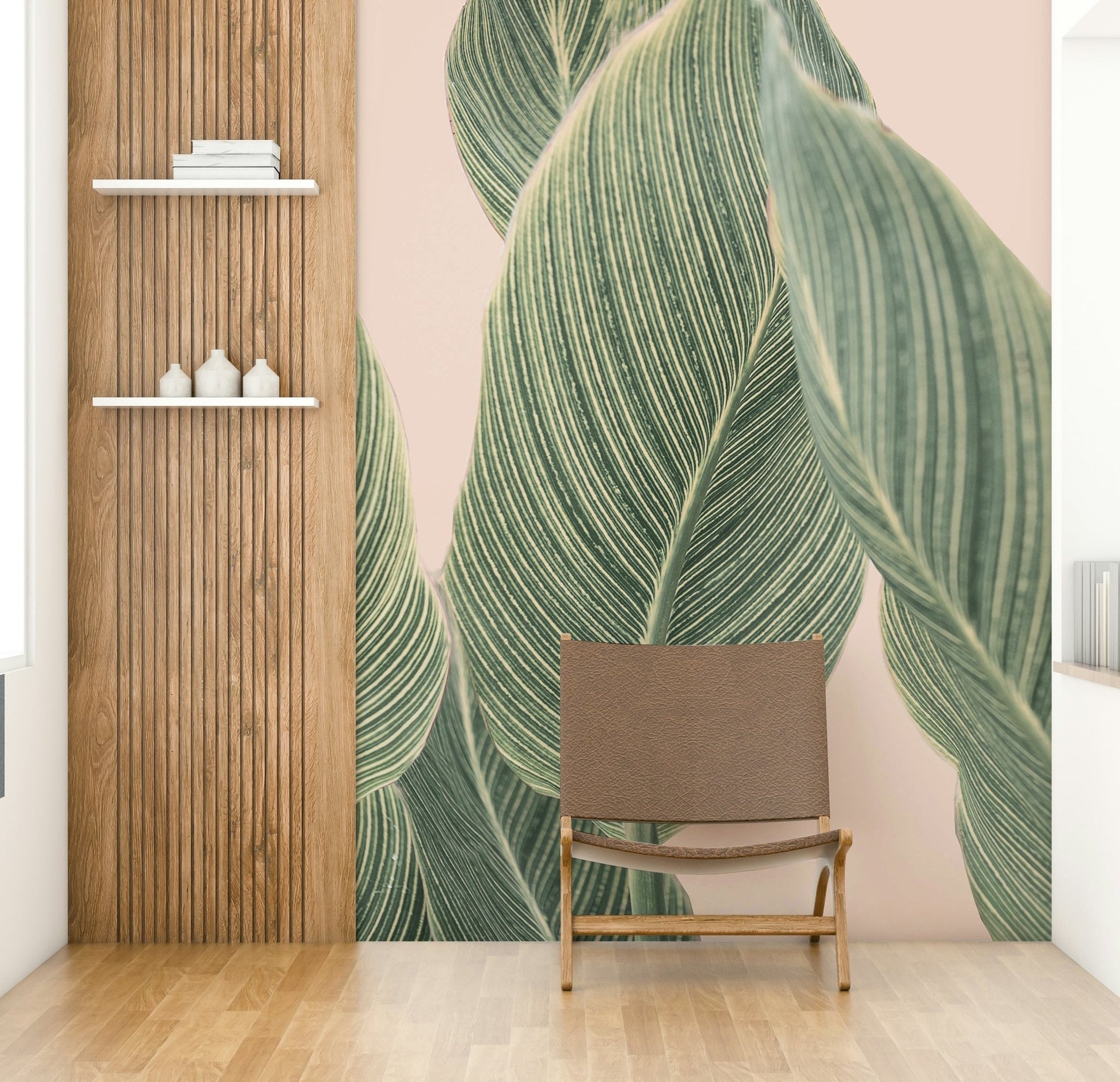 Artistic botanical lines mural for a fresh interior.

