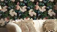 Elegant floral mural with lush foliage in rich colors

