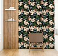 Bold botanical wallpaper with floral and foliage details

