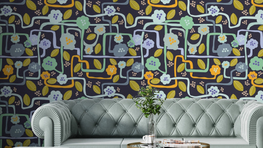 Botanical nighttime serenade wallpaper with dark floral tones.
