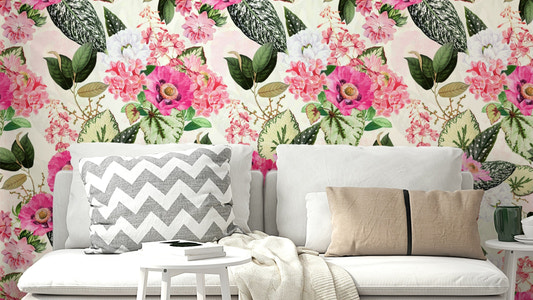 Botanical Rhapsody wallpaper featuring delicate flowers and leaves

