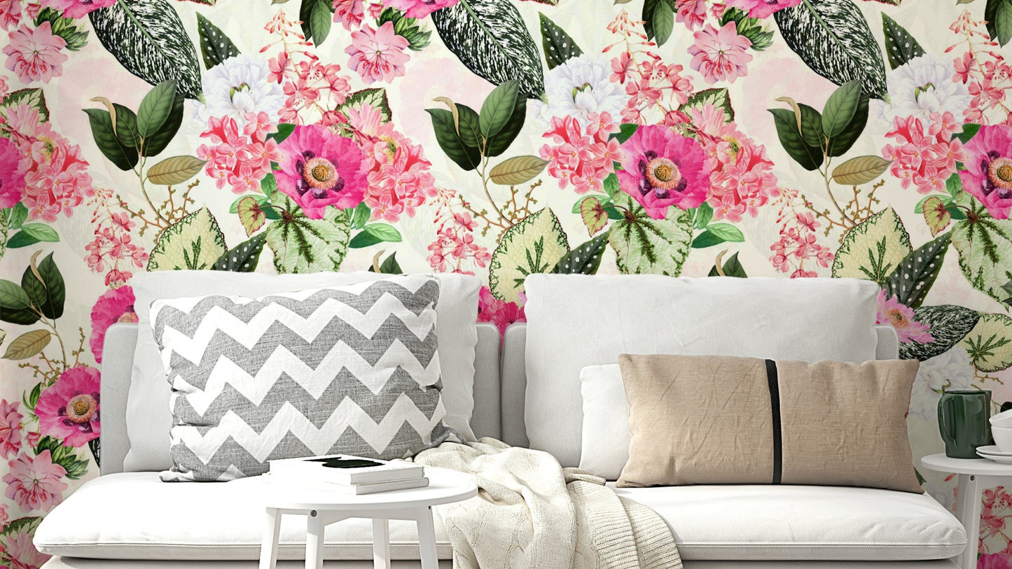 Botanical Rhapsody wallpaper featuring delicate flowers and leaves

