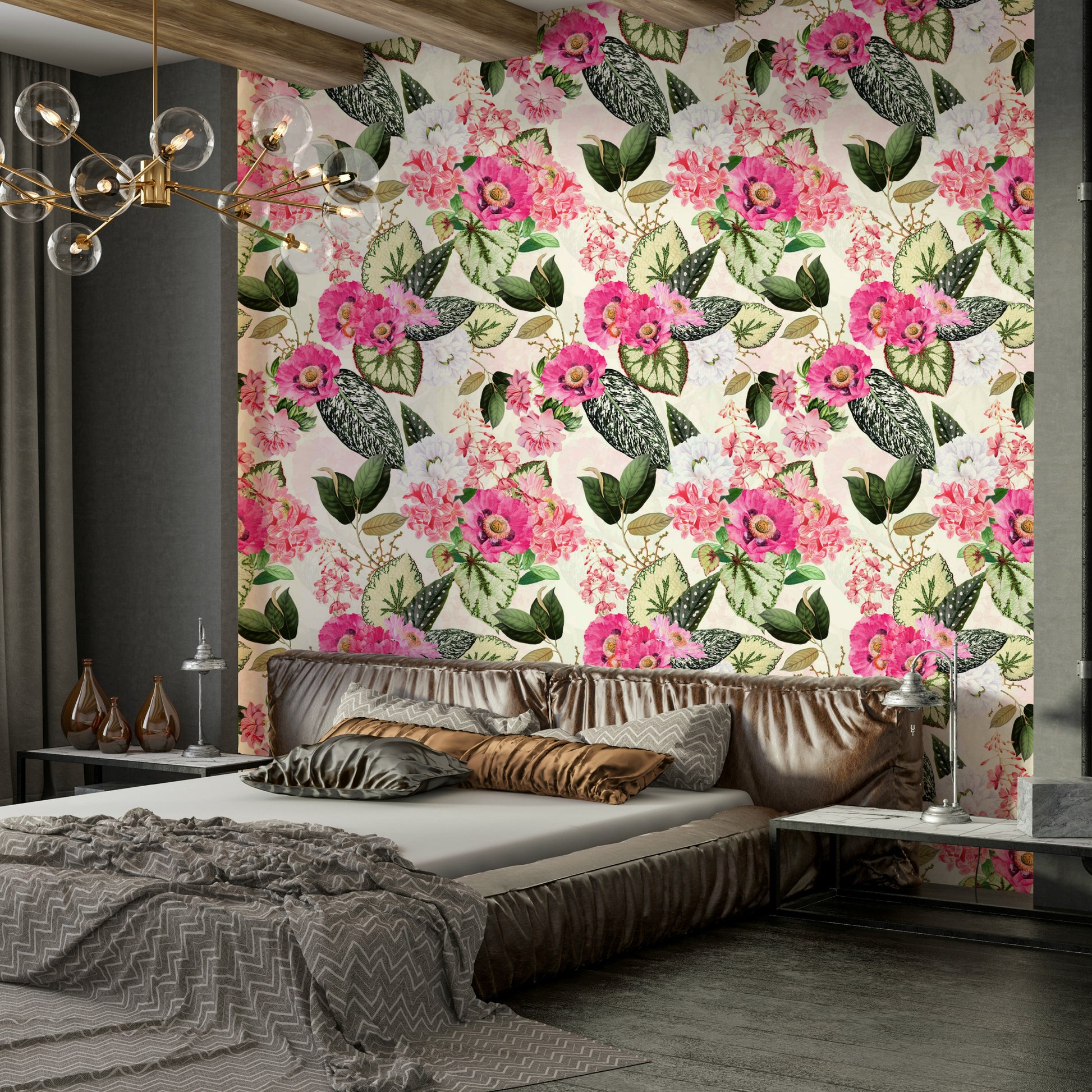 Elegant botanical wallpaper with lush greenery and soft floral patterns

