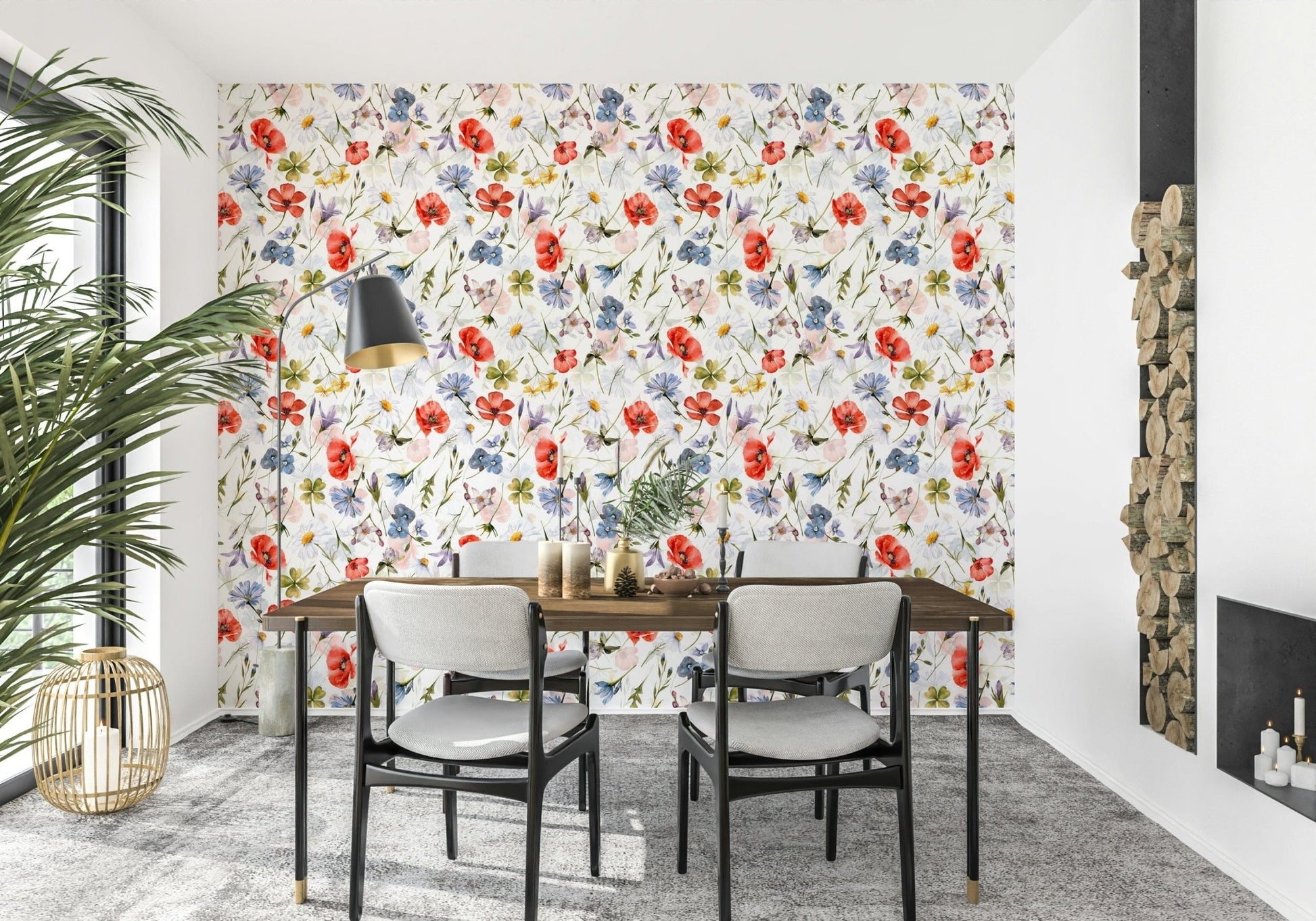 Wall mural showing a delightful seamless texture of beautiful mixed blossoms.