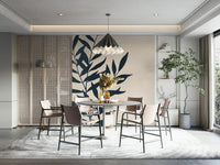 Dark plant outlines on a neutral background in wall mural.

