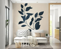 Bold plant design wall mural featuring silhouettes of leaves.

