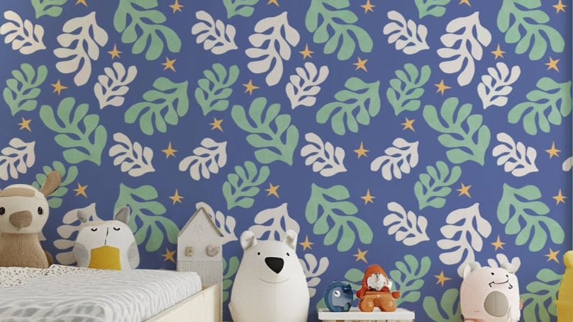 The colors are deep blues, blacks, and whites.

