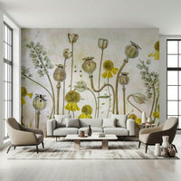 A graceful subtle bloom wall mural in rich, dramatic tones.

