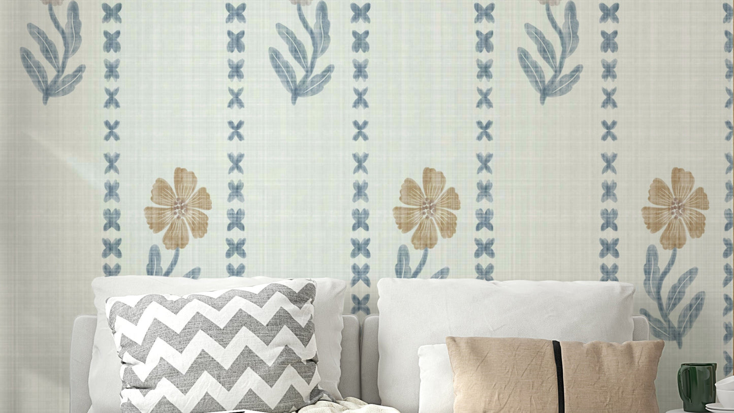 Striped botanical wallpaper for walls

