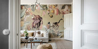 Botanical wall mural with vintage details and exotic flowers

