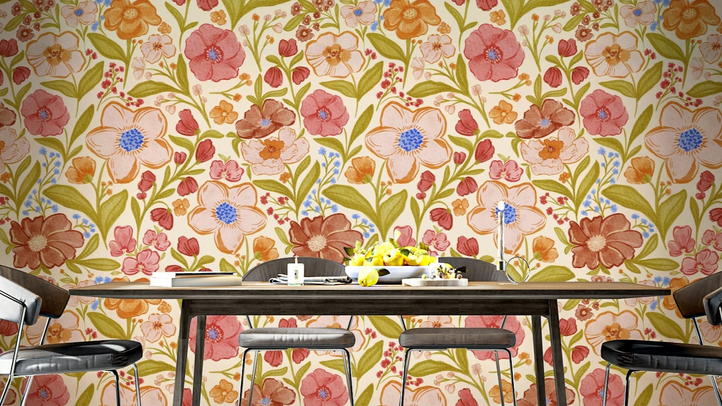 Soft watercolor wallpaper with leafy patterns

