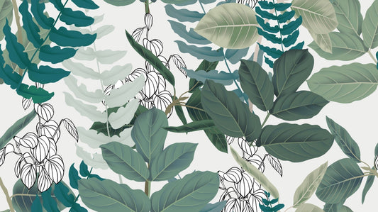 Abstract Green Leaves Wallpaper Mural
