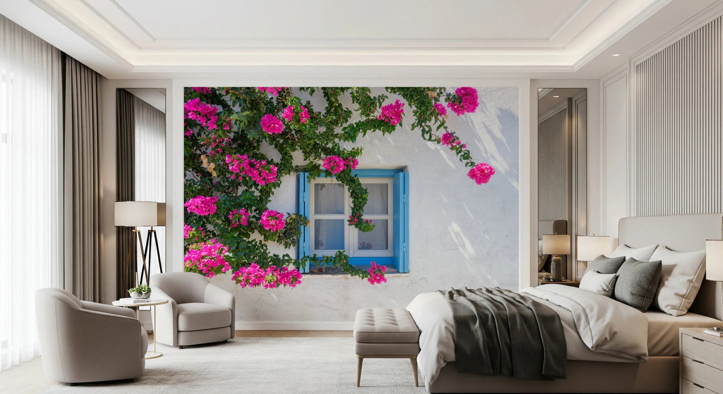 Bougainvillea by Blue Window Wall Mural