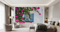 Bougainvillea by Blue Window Wall Mural