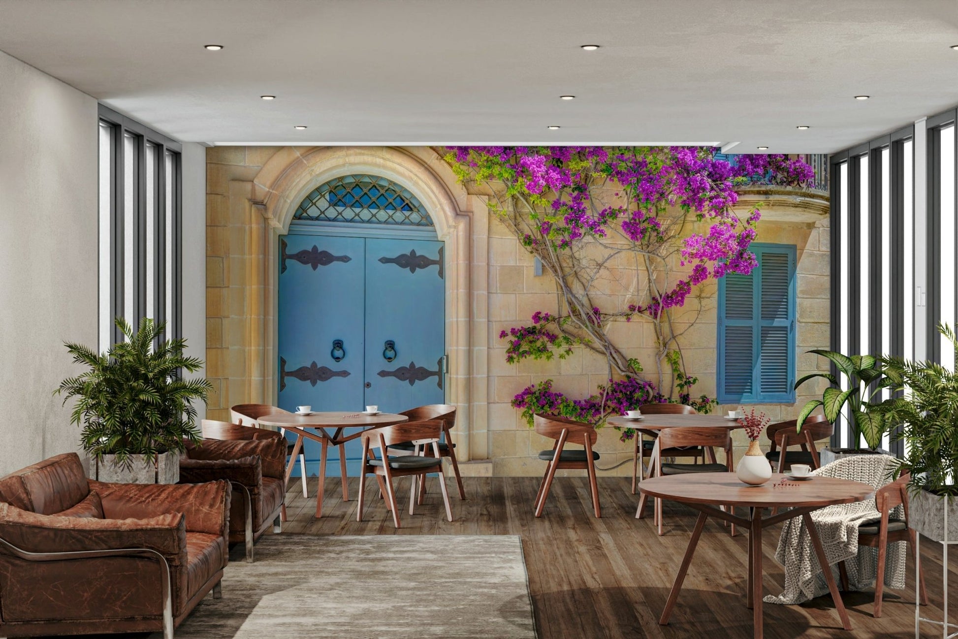 The room feels warm and open, like looking out onto a garden.

