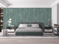 Scenic boulder beach wallpaper in jade blue tones
