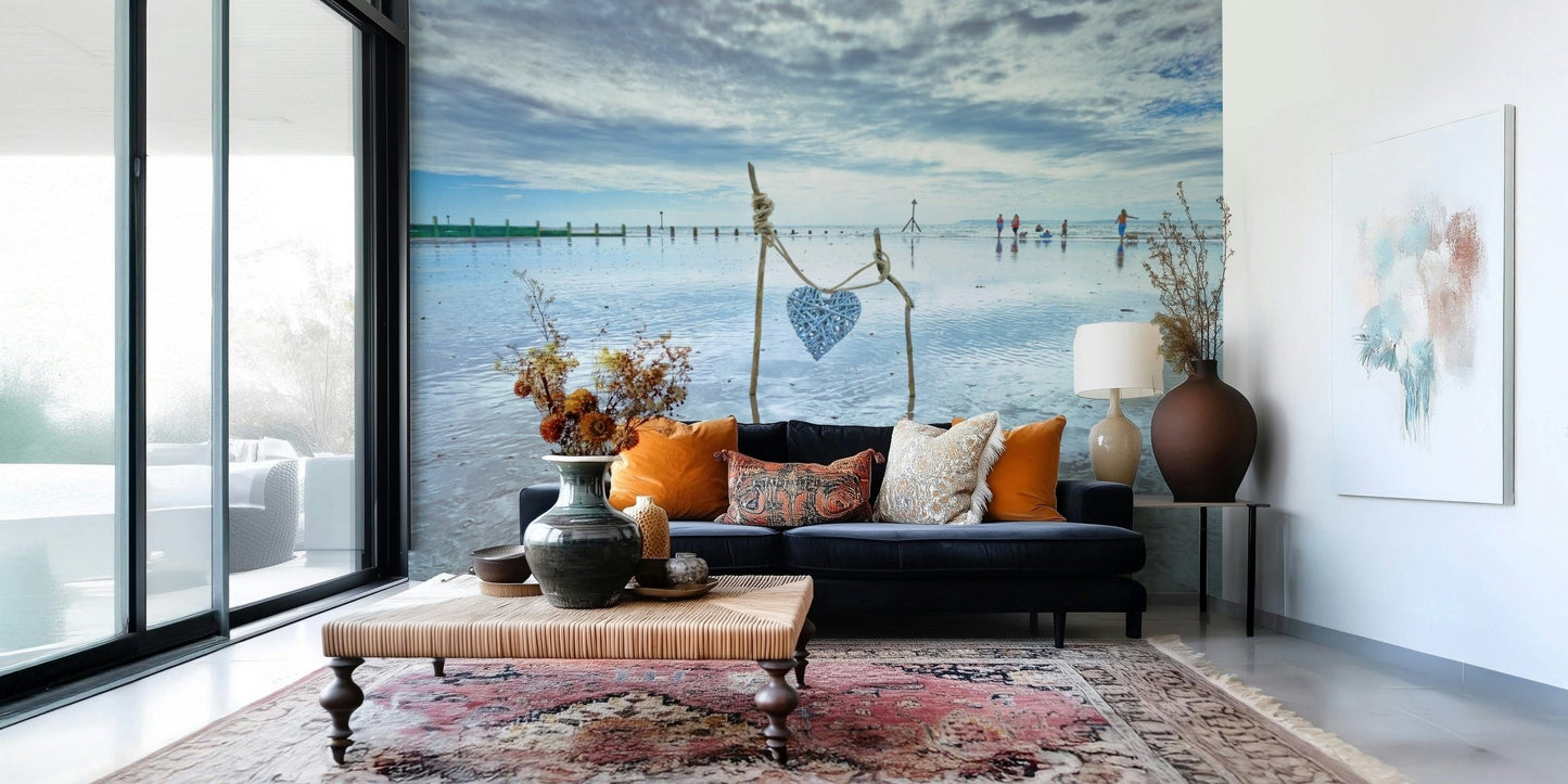 Silver heart charm Bound by Love wallpaper beach foreground.