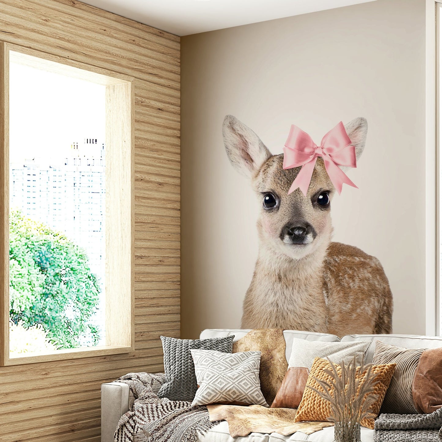 Bow-tiful Deer Wall Mural with a deer adorned with a bow


