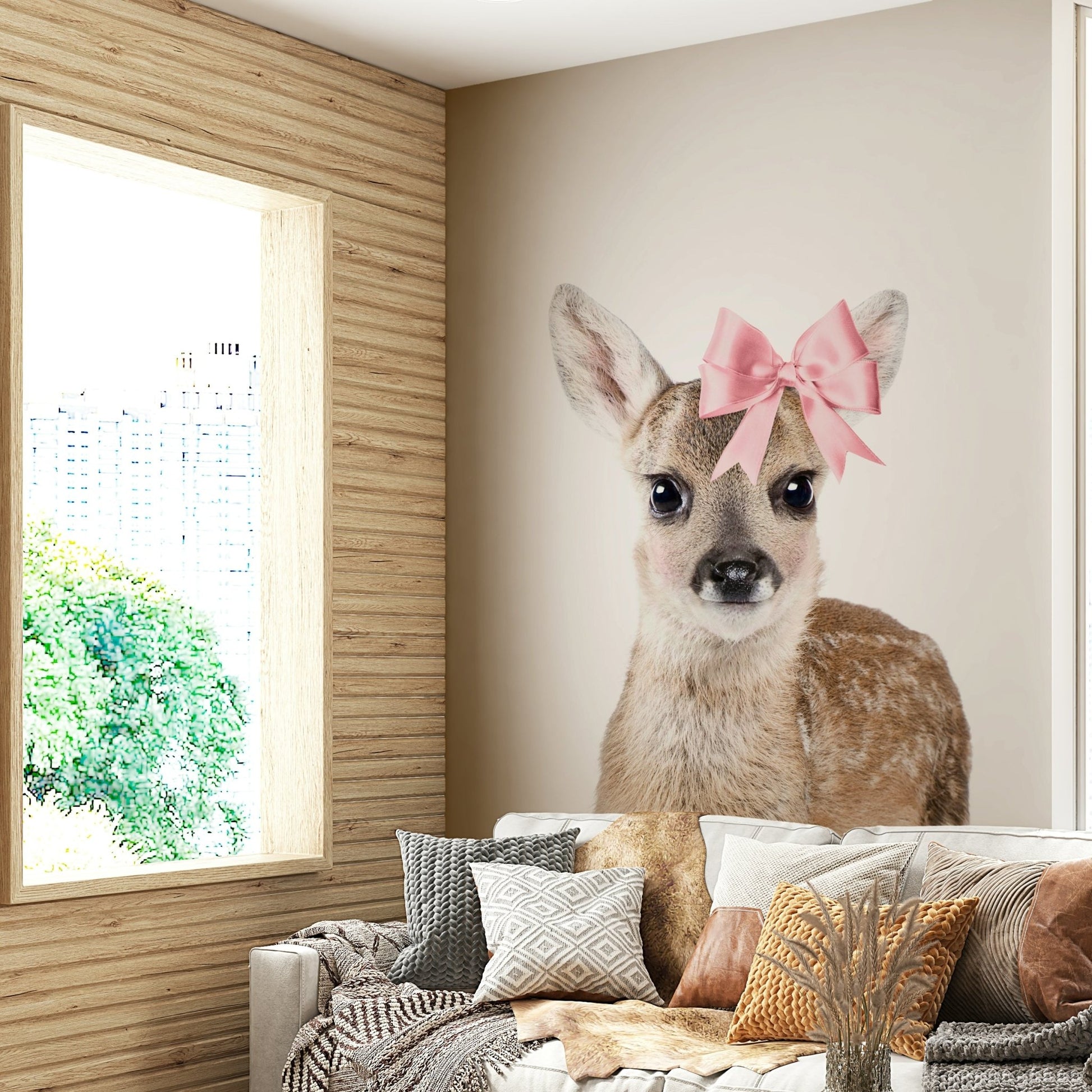 Bow-tiful Deer Wall Mural with a deer adorned with a bow

