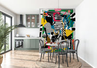 A graceful subtle soccer ball wall mural in bright, bold tones.