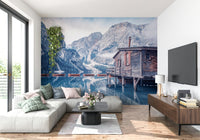 Calm blue water Braies Lake Serenity wall mural.