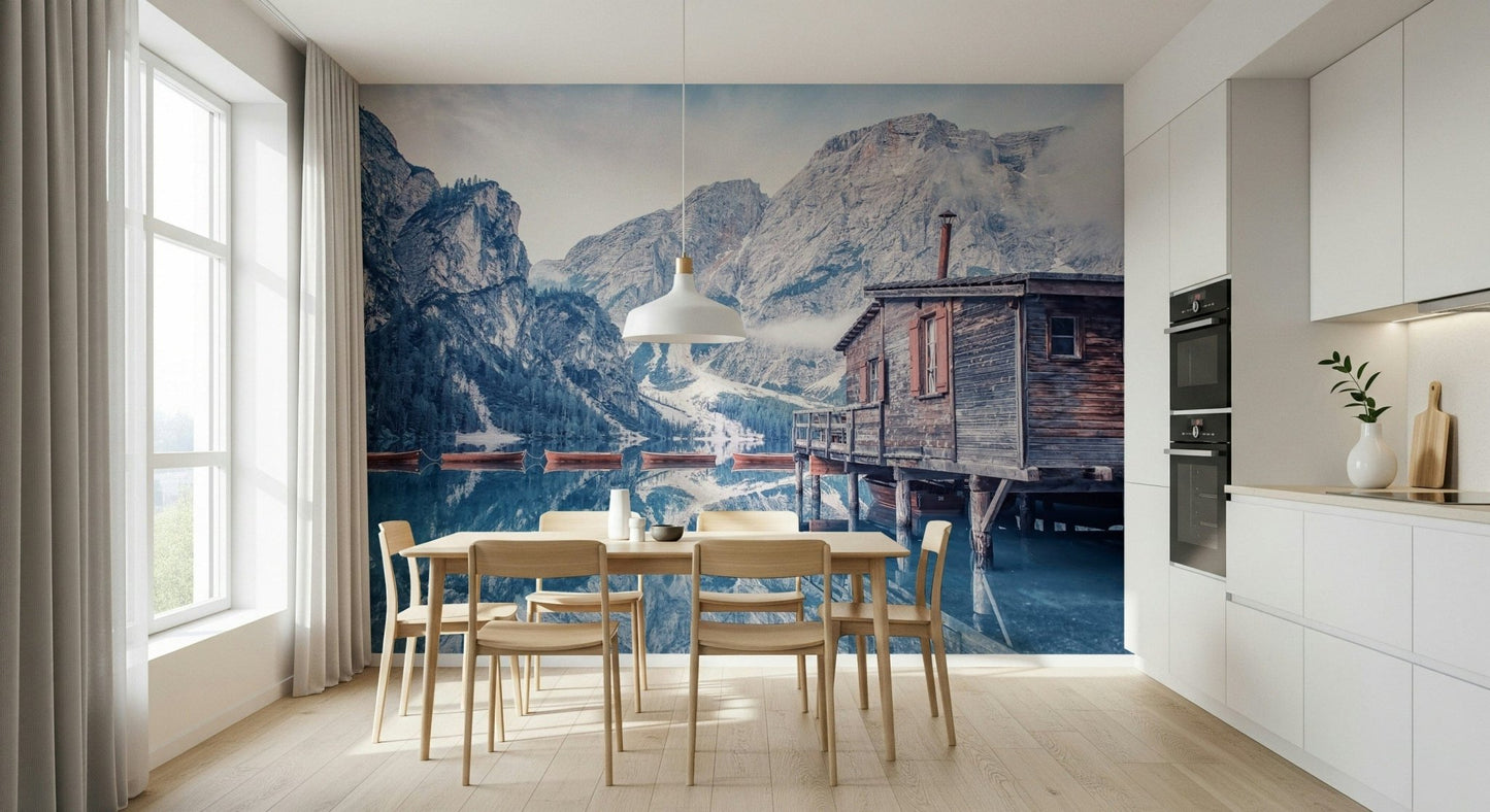 Glacial lake mirror Braies Lake Serenity wall mural.