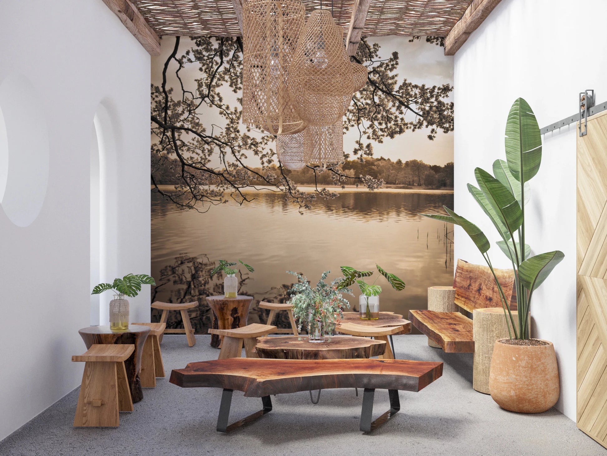 Branches above Lake Wall Mural
