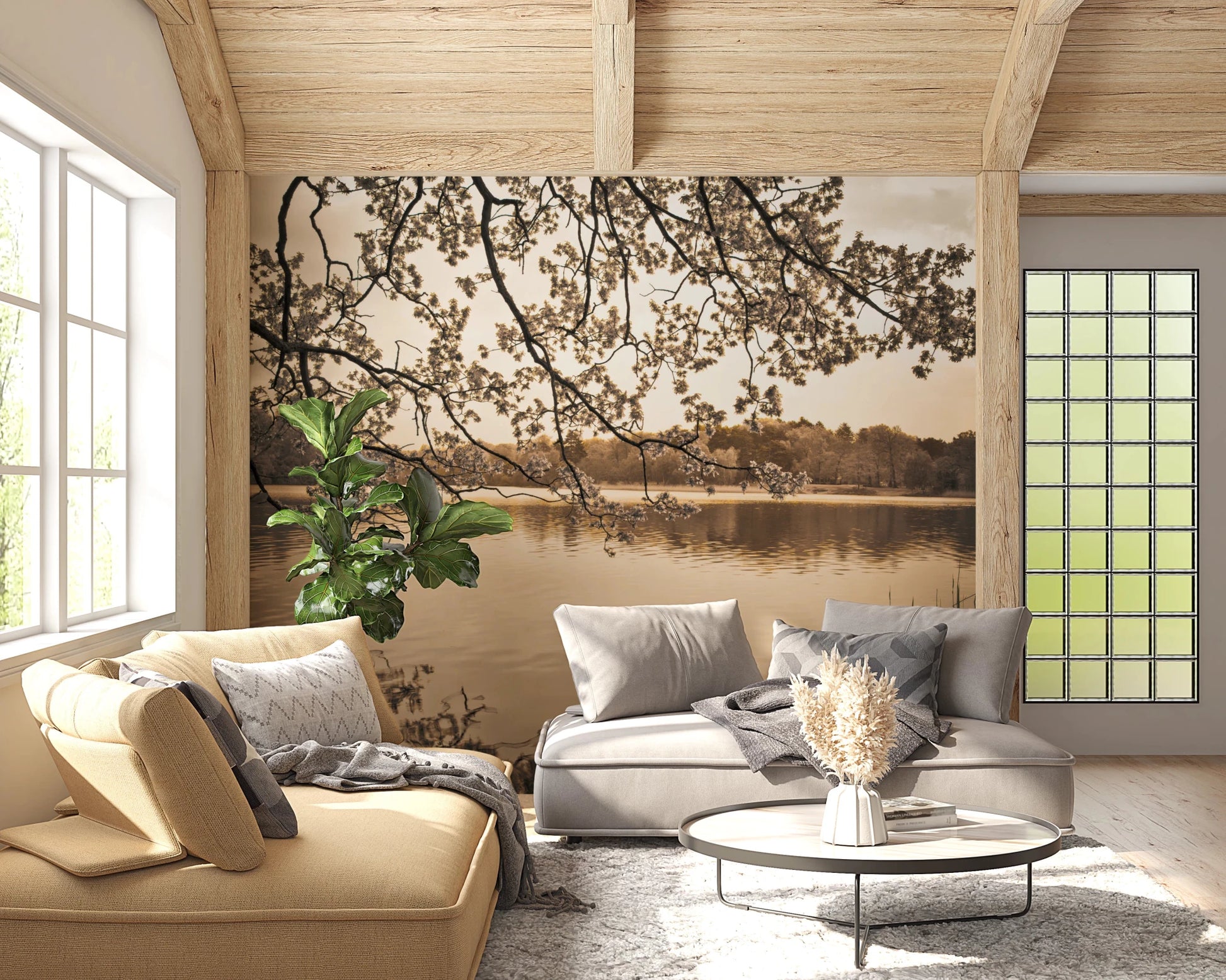 Branches above Lake Wall Mural