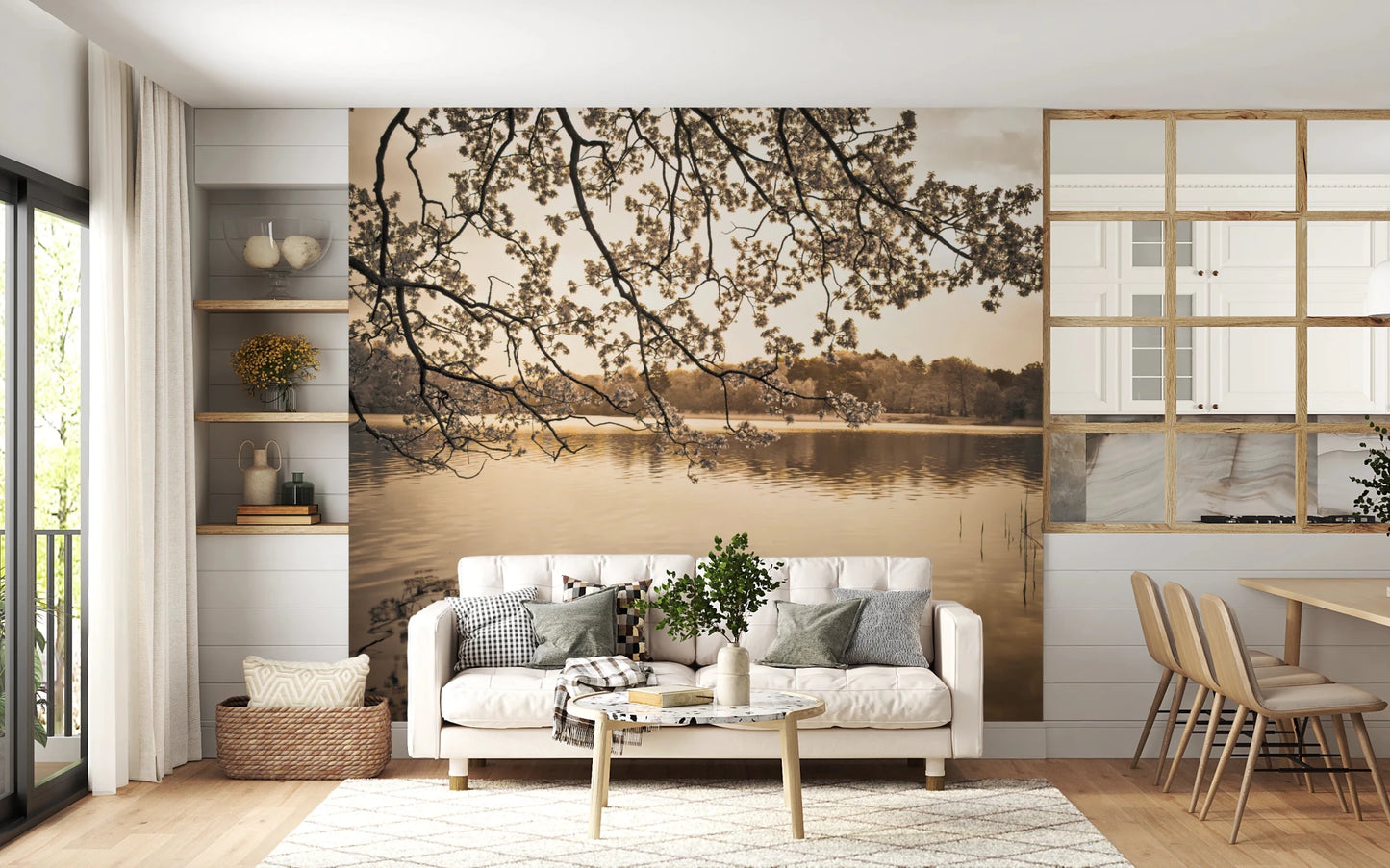 Branches above Lake Wall Mural