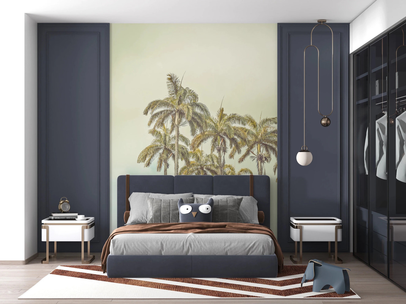 Breezy Palms for bedroom Wall Mural featuring tall trees against a pale sky.