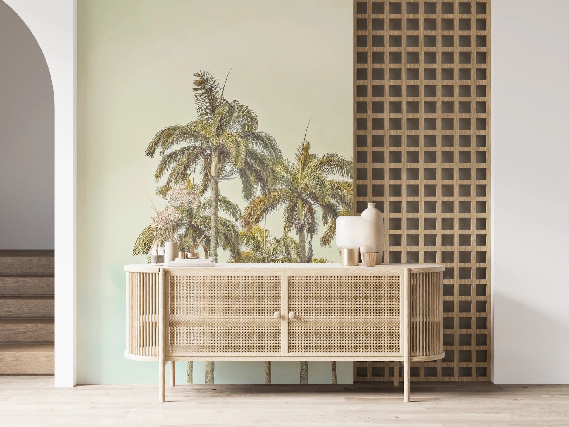 Vintage style palm tree graphics for a Breezy Palms Wall Mural.