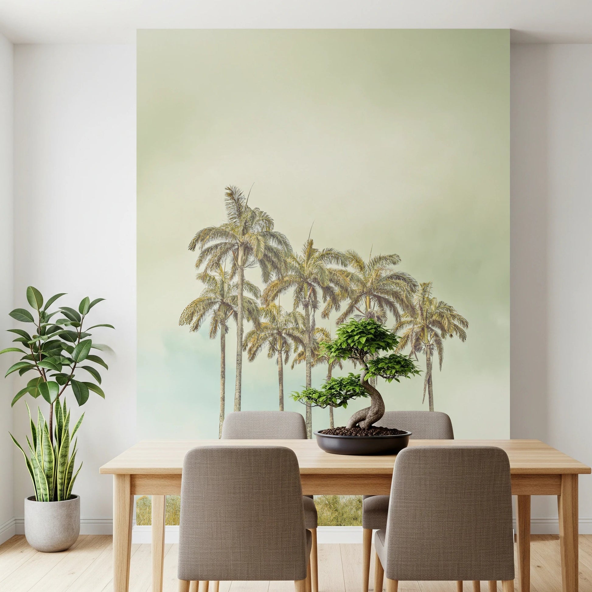 Soft tone palm tree art from the Breezy Palms Wall Mural series.