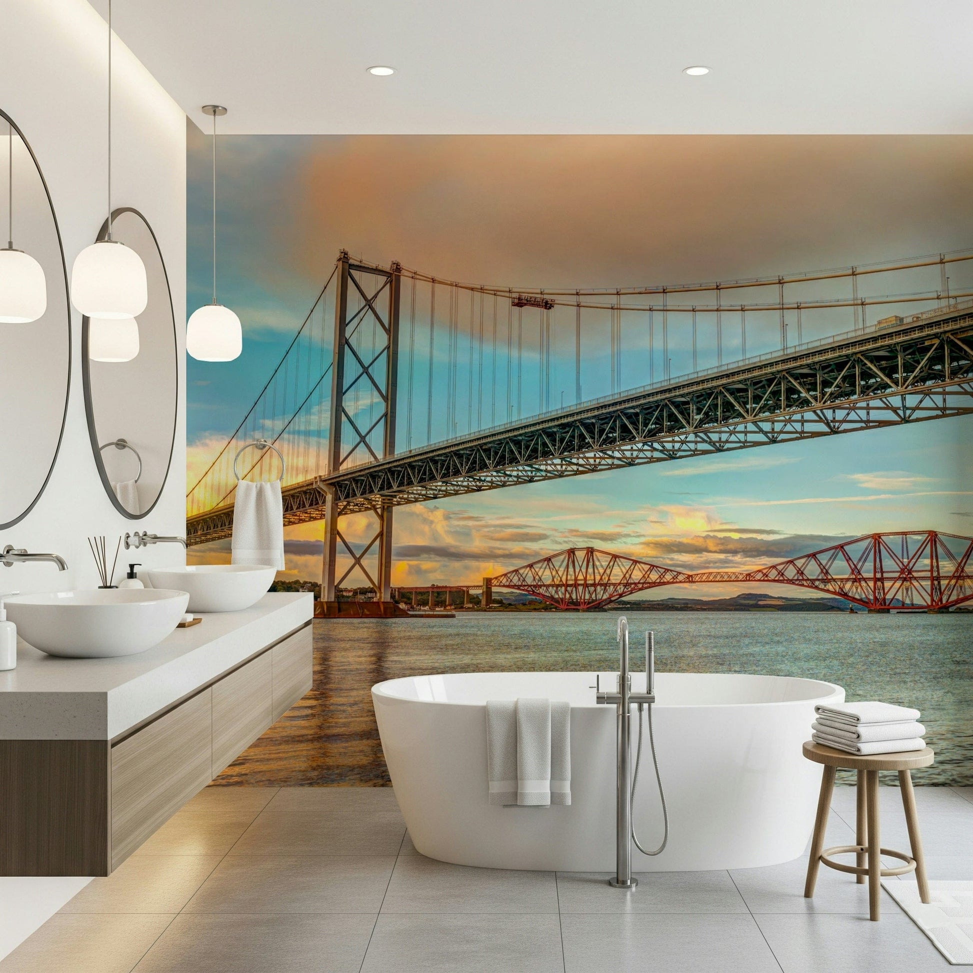 Dynamic Bridging Sky twin bridges wallpaper feature wall