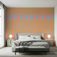 Abstract geometric wall mural in peach and blue