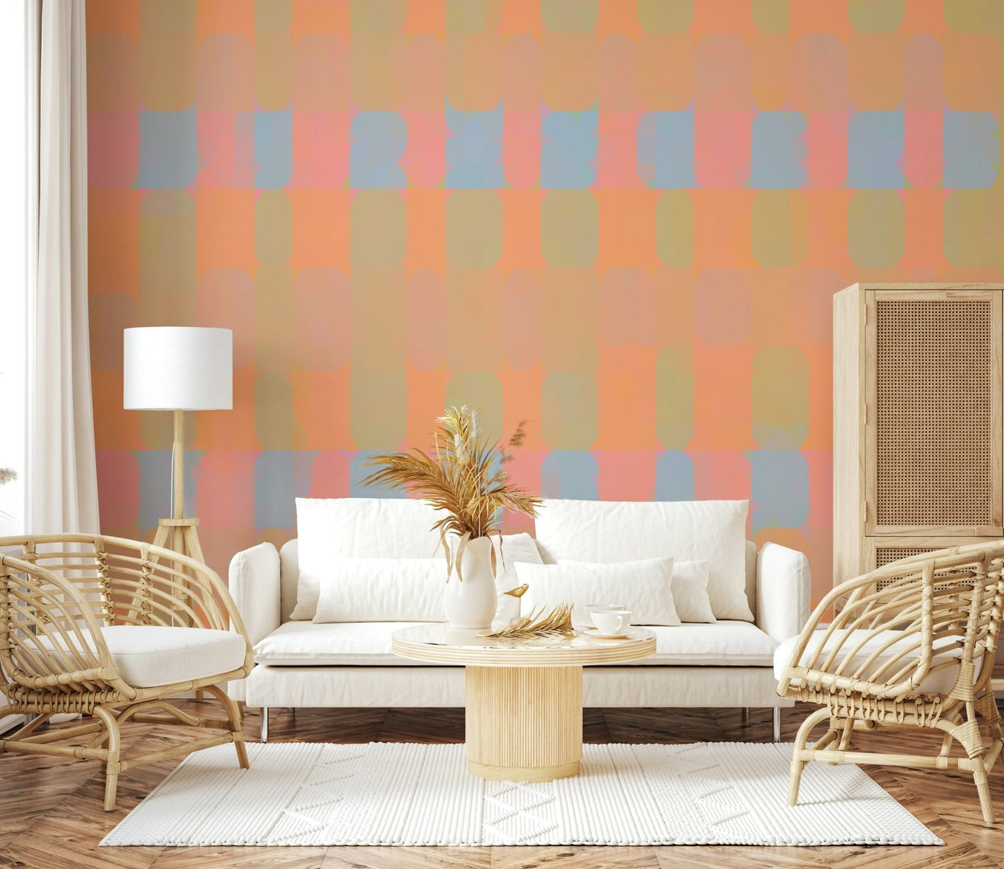 Modern pastel pattern wall mural with bold shapes