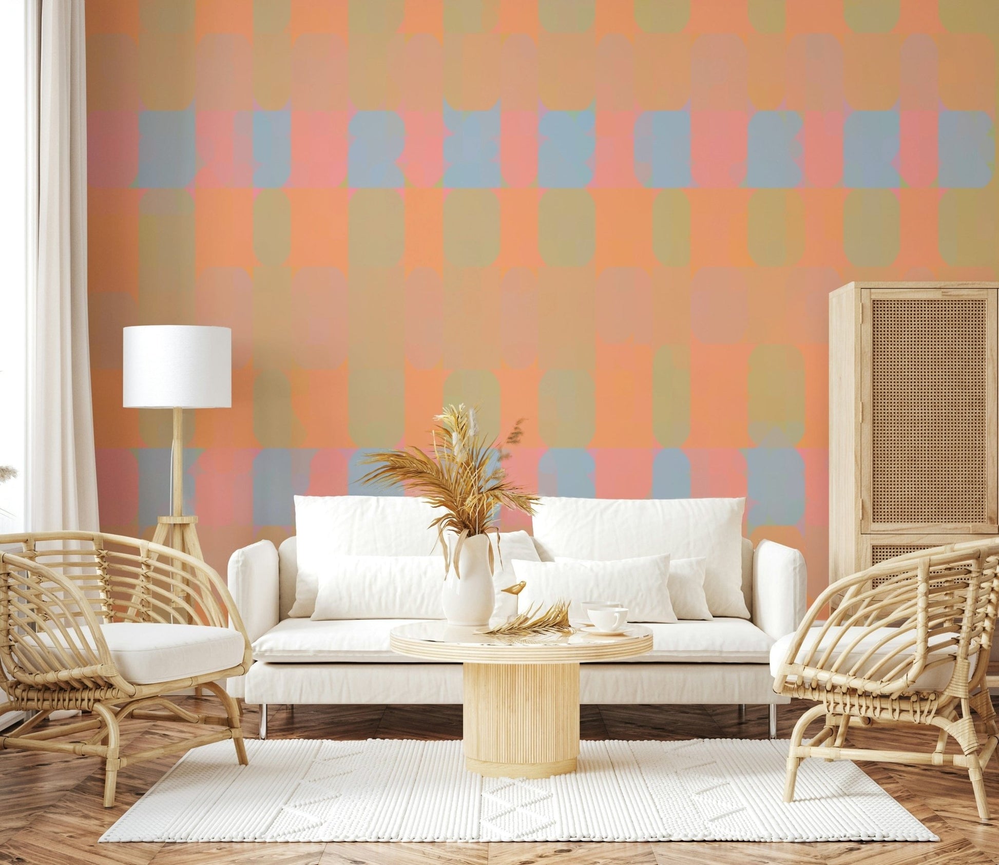 Modern pastel pattern wall mural with bold shapes