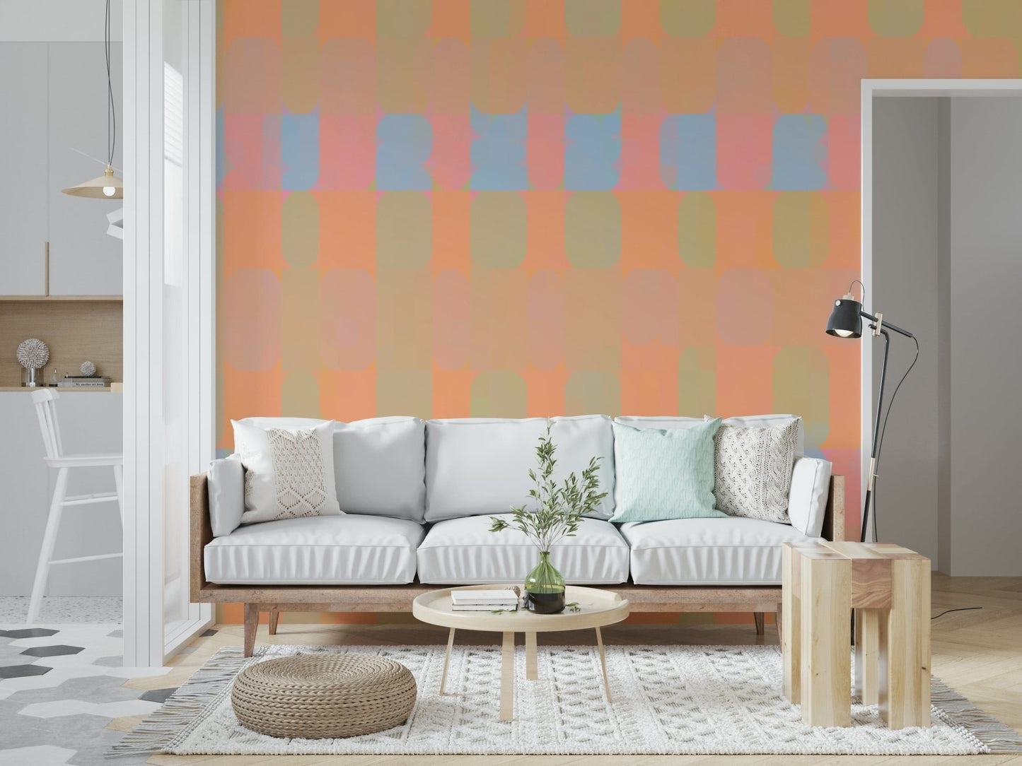 Vibrant pastel block style wall mural pattern