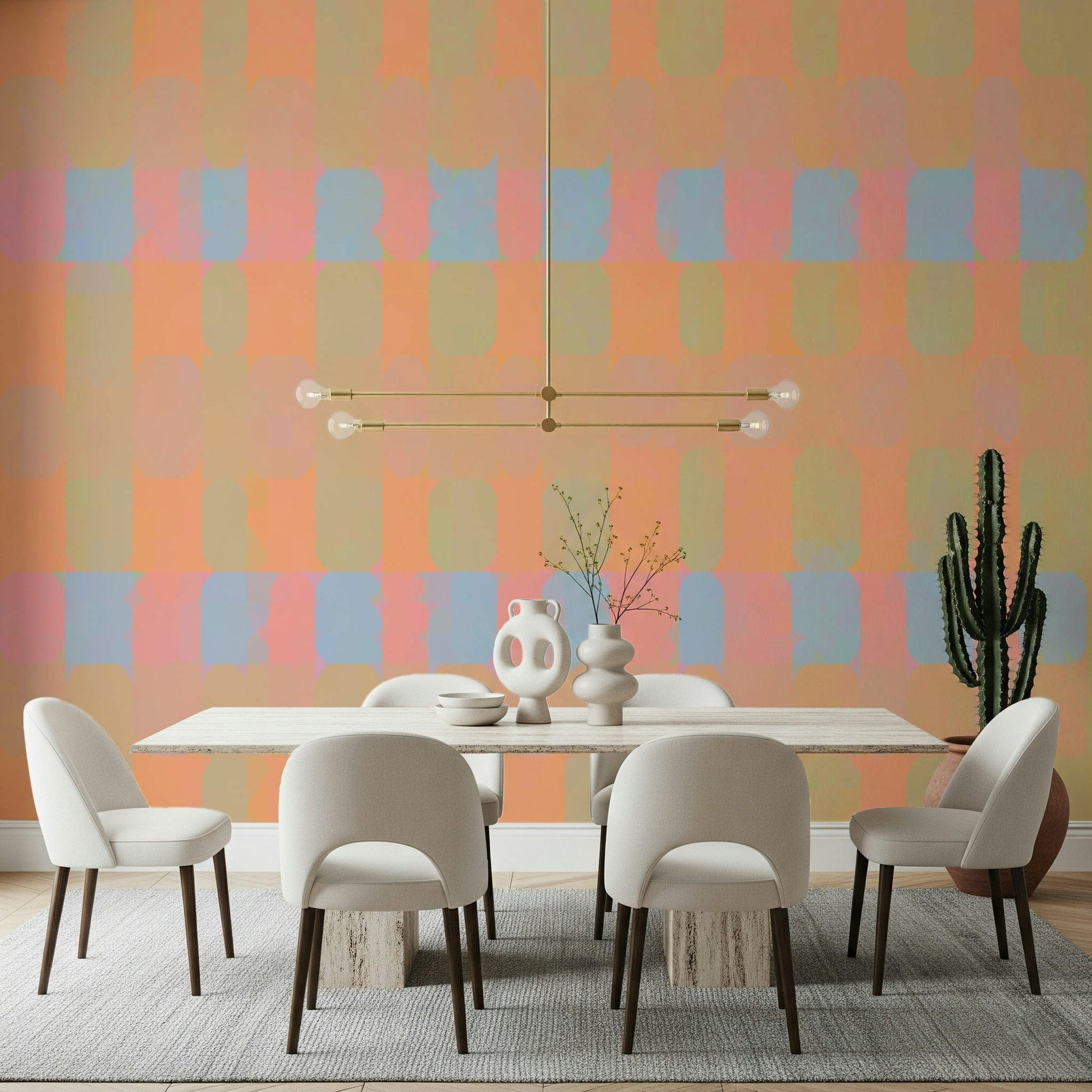 Trendy geometric wall mural with layered colors