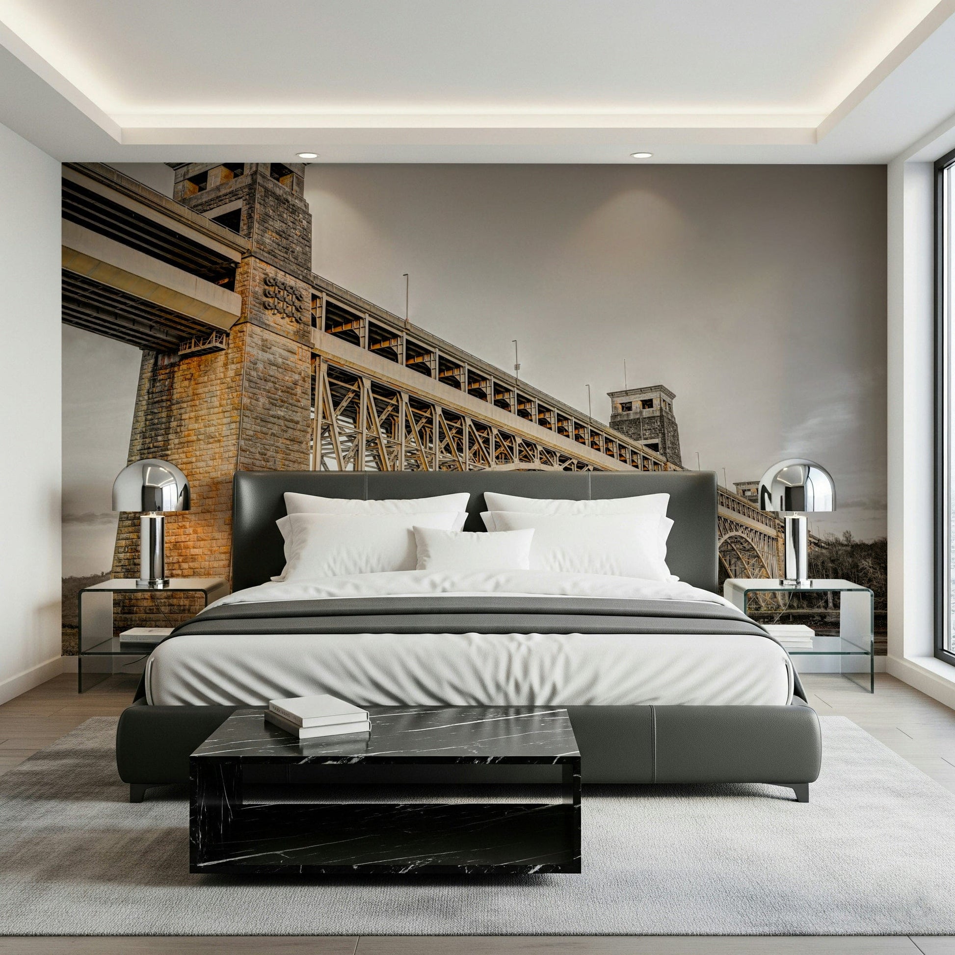 Britannia Bridge peel and stick wallpaper showing steel arches.