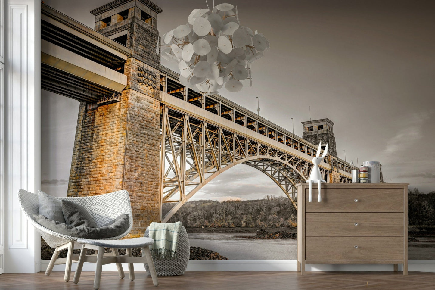 Britannia Bridge peel and stick wallpaper showcasing engineering beauty.