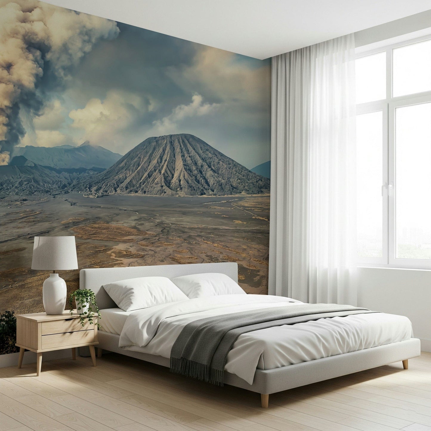 Earthy stone shades Mount Bromo Eruption wallpaper for walls.