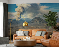 Dramatic crater scenery Mount Bromo Eruption wallpaper for walls.