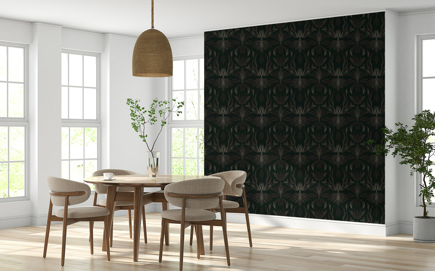 Fantasy-inspired bronze flower wallpaper for a sophisticated, decorative wall accent.