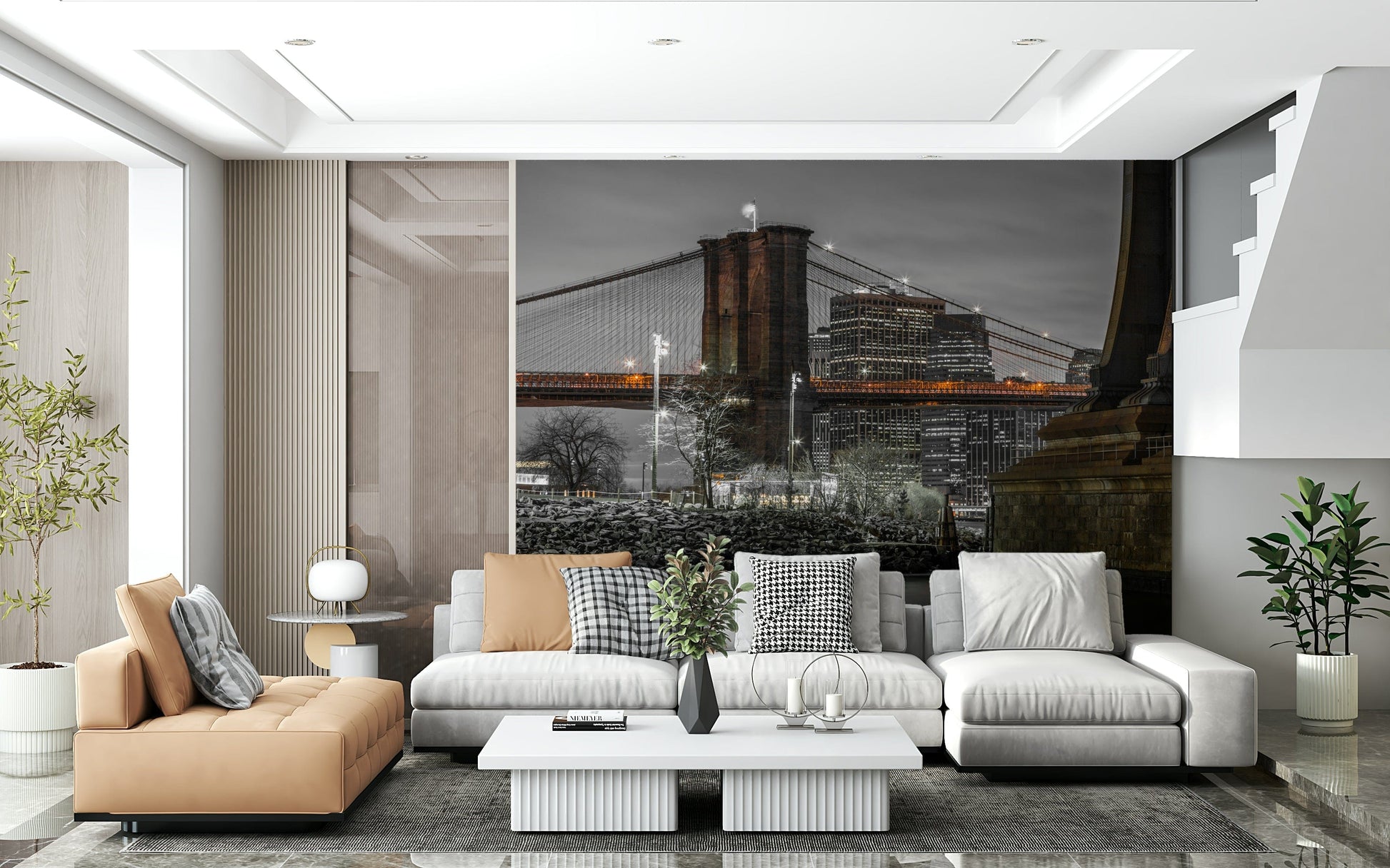 Skyline illumination Brooklyn Bridge Nights premium wall mural evocative nightscape.