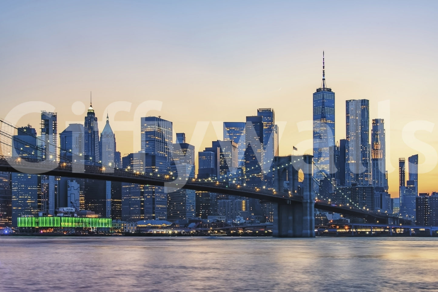 Moody Brooklyn Bridge Dusk peel and stick wallpaper bedroom