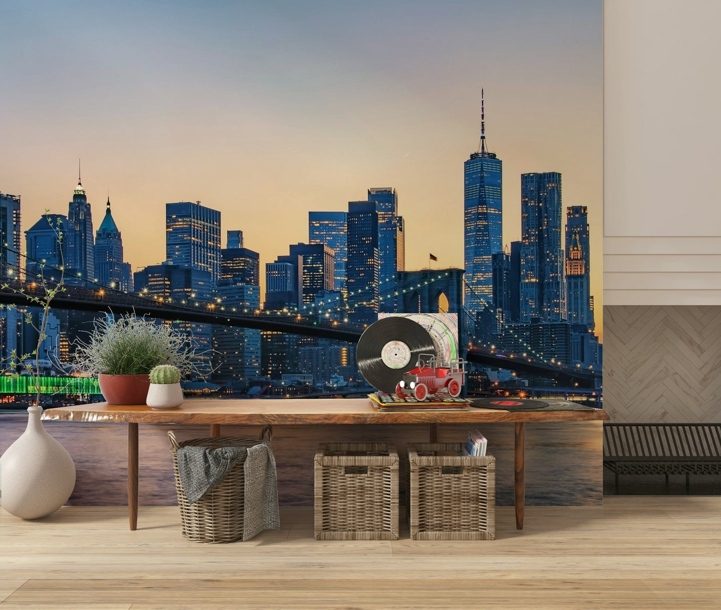 Vibrant Brooklyn Bridge Dusk wallpaper for walls home office