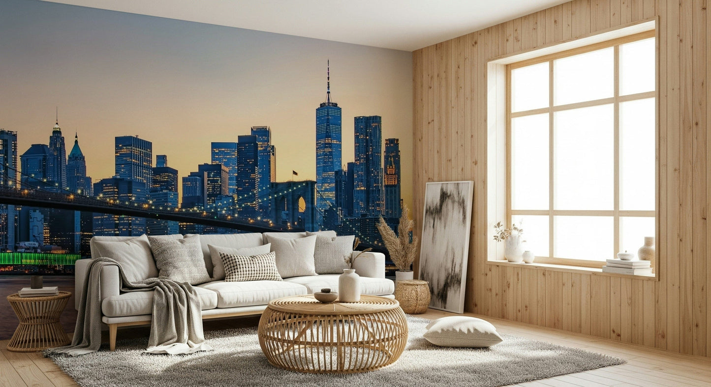Panoramic Brooklyn Bridge Dusk peel and stick wallpaper decor