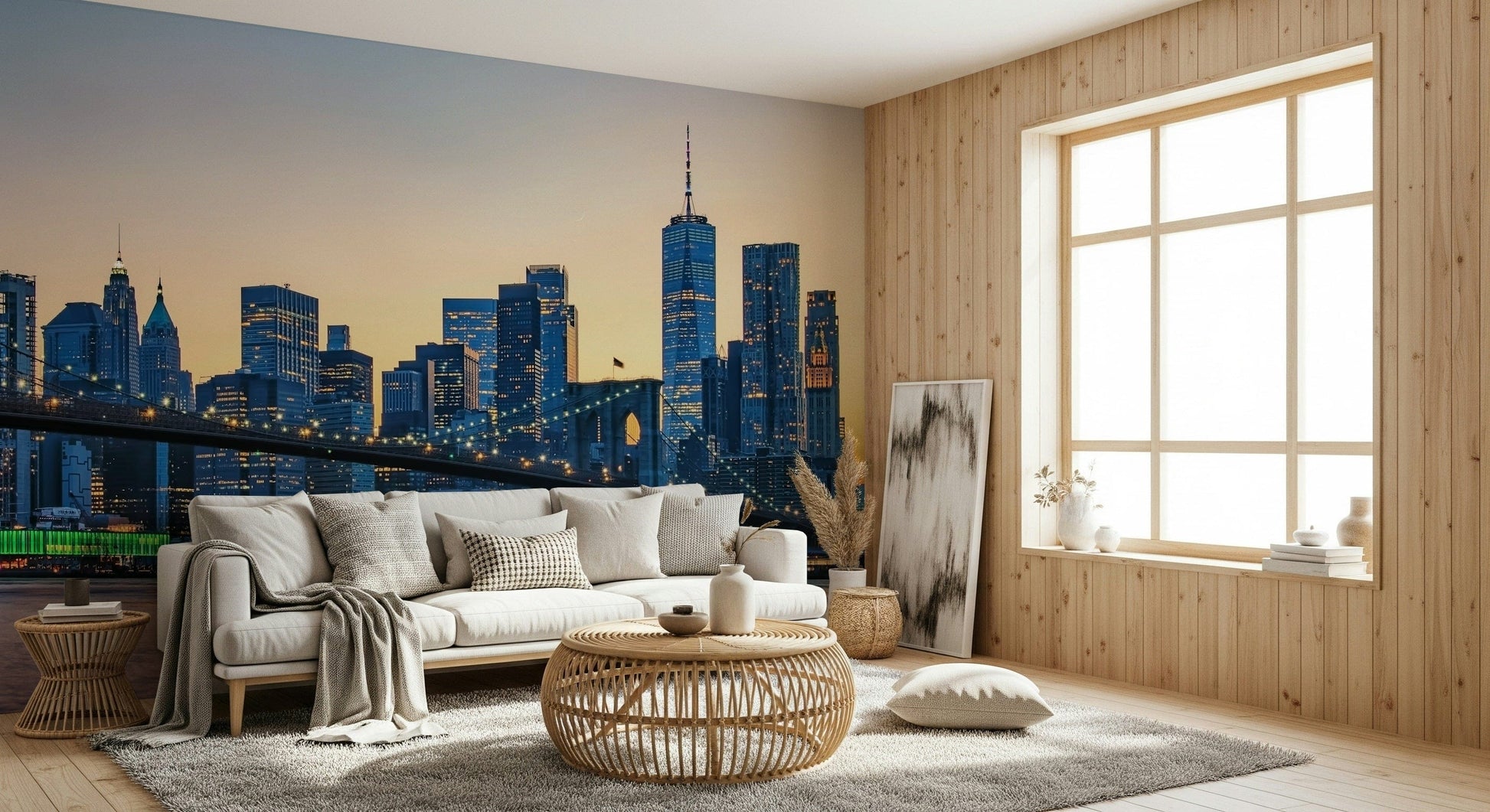 Panoramic Brooklyn Bridge Dusk peel and stick wallpaper decor