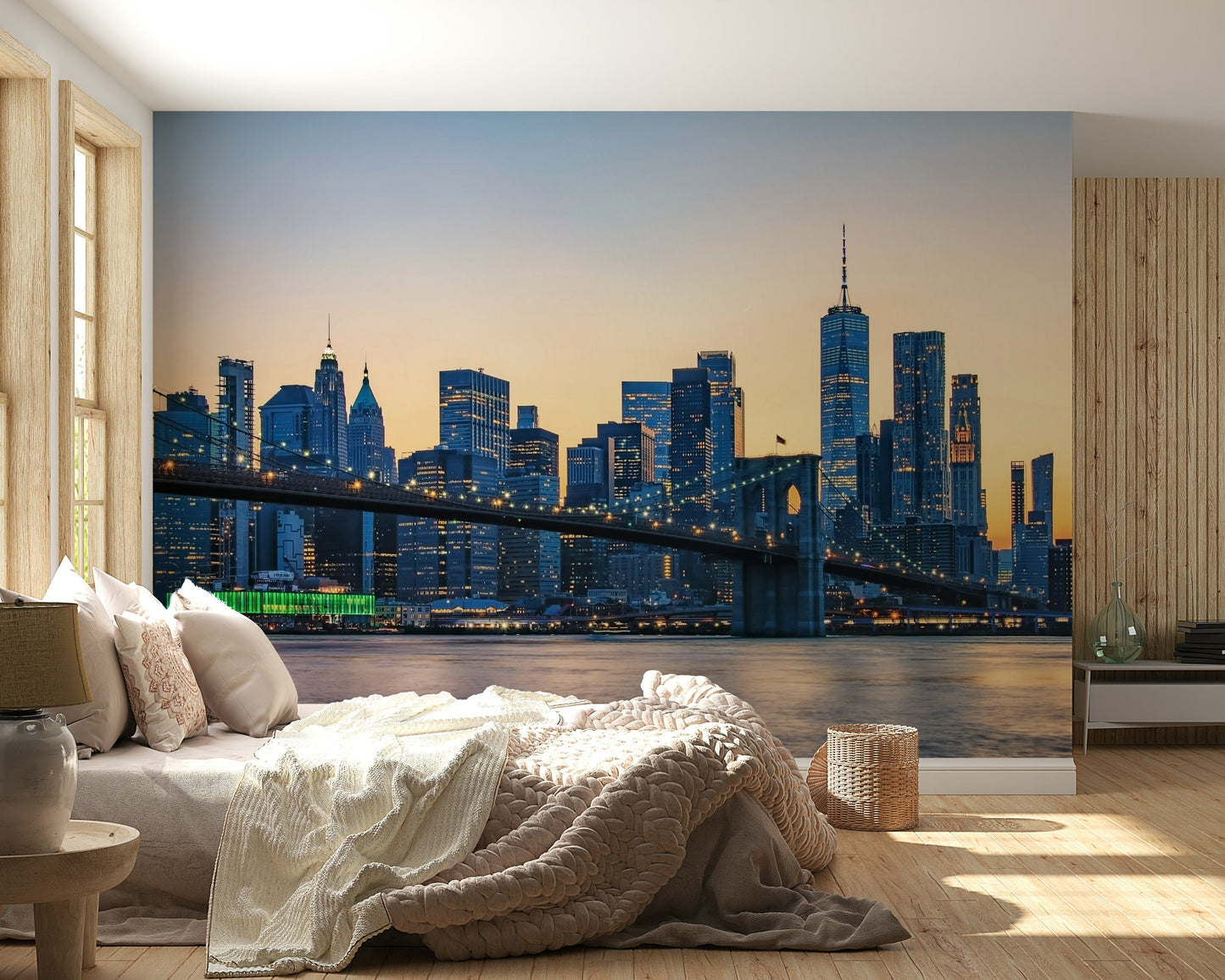 Golden hour Brooklyn Bridge Dusk wallpaper mural architecture